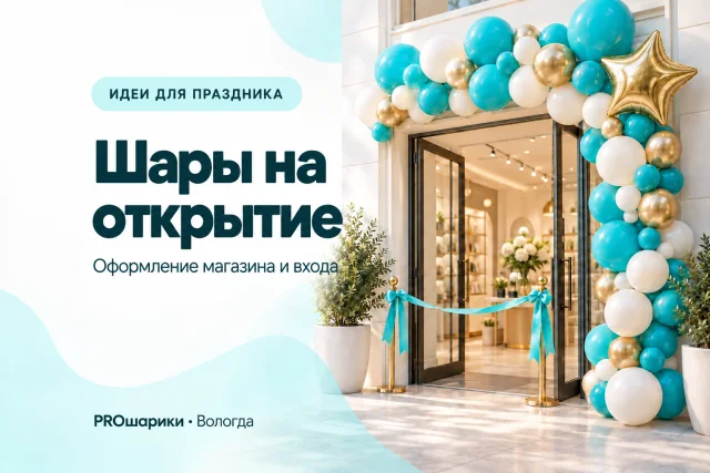 Шары на открытие магазина в Вологде: вход, фотозона и фирменные цвета