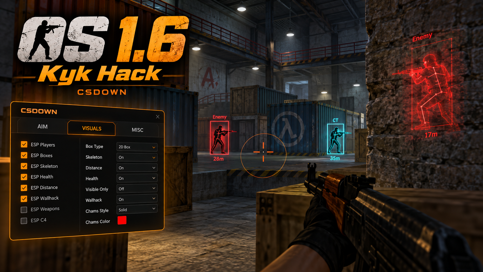CS 1.6 Kyk Hack — красно-синие модели и движение — скриншот 1
