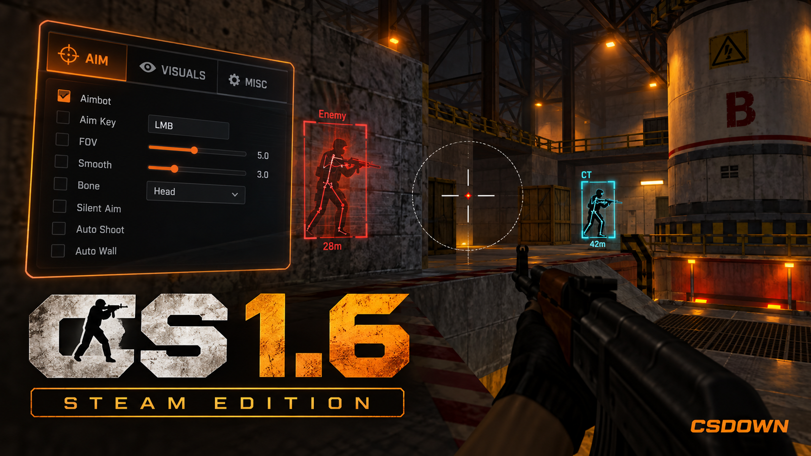 CS 1.6 Steam Hack — Боуи «Зуб тигра» и золотая M4A1 — скриншот 1