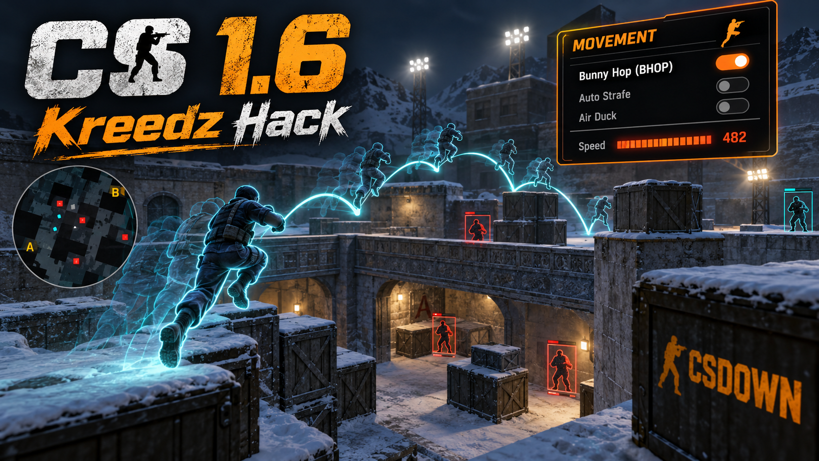 CS 1.6 Kreedz Hack — тема прыжков и движения — скриншот 1