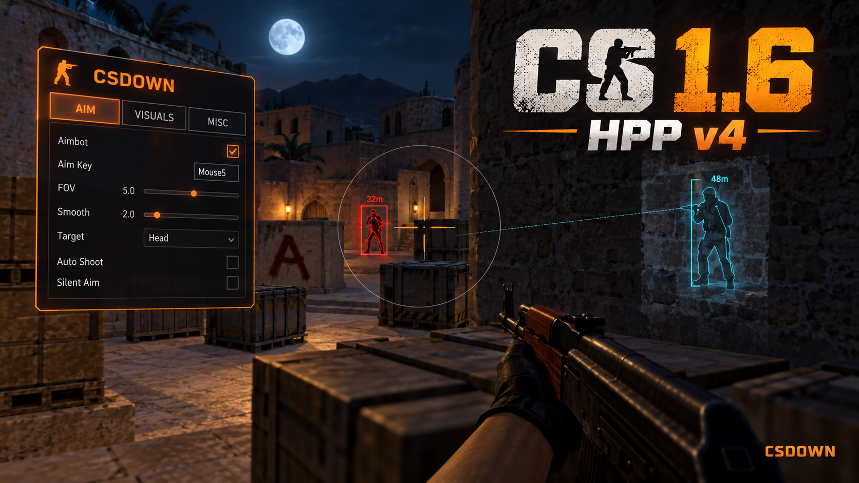 CS 1.6 HPP v4 — меню параметров и бабочка «Зуб тигра» — скриншот 1