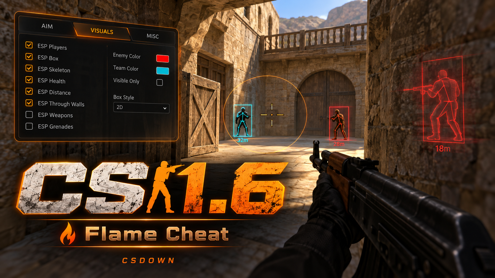 CS 1.6 Flame Cheat — AIM, WH и бабочка «Градиент» — скриншот 1
