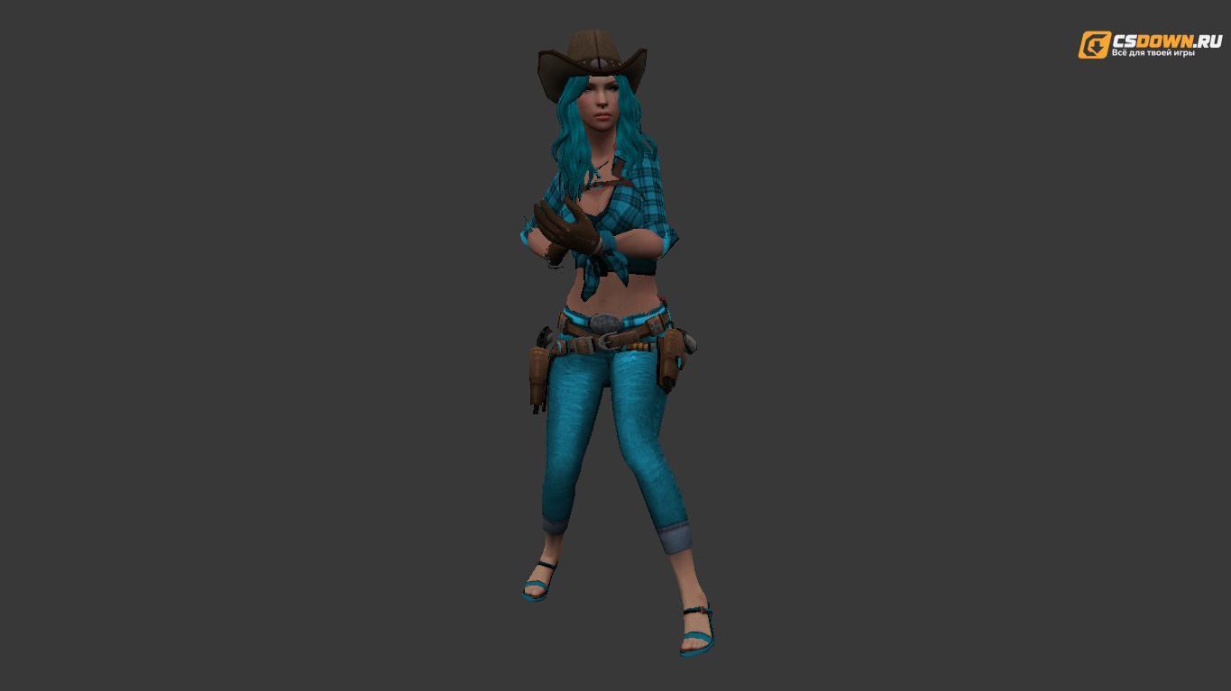 Женская модель «Cowgirl в бирюзовой клетчатой рубашке» для CS 1.6 — скриншот 1