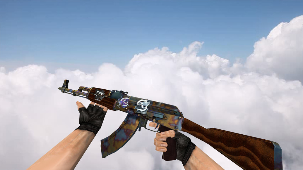 AK-47 с наклейками — сине-золотистая отделка для CS 1.6 — скриншот 1