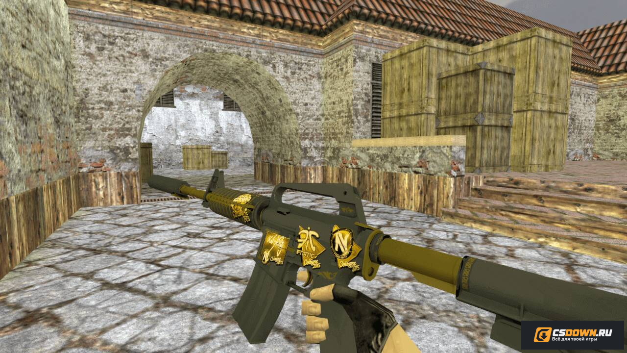 M4A1-S «Рыцарь» с золотыми наклейками для CS 1.6 — скриншот 1